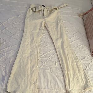 PrettyLittleThing Cream High-Rise Trousers with Buckle Detail